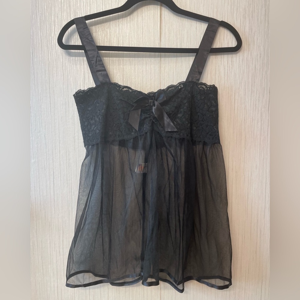 Elegant Moments Sheer Lace Babydoll Lingerie‎ - Black XL